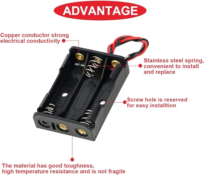 12Pack AAA Battery Holder Bundle with Leads 3 pcs 1 AAA Battery Holder 1.5V,3 pcs 2 AAA Battery Holder 2*1.5V,3 pcs 3 AAA Battery Holder 3*1.5V,3 x 4 AAA Battery Holder 4*1.5V,with Wires