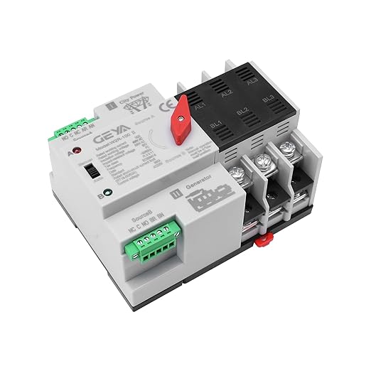 GEYA Mini ATS Automatic Transfer Switch Electrical Selector Switches Dual Power Switch 3Pole 100A 220V 50/60Hz Grid to AC Generator (Black)