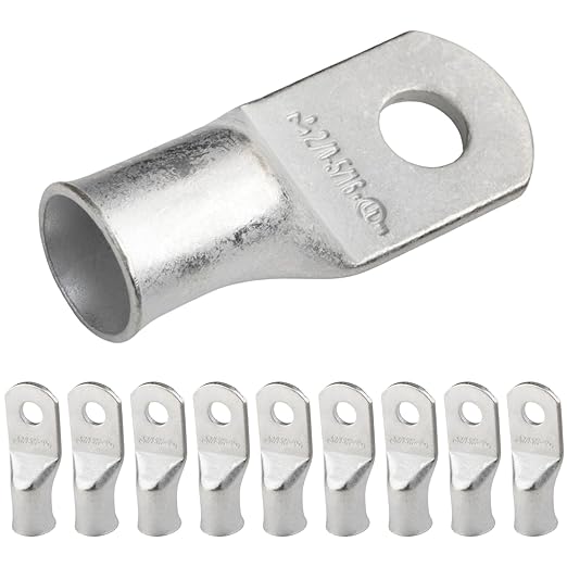 SELTERM 10pcs 2/0 AWG-5/16" Stud Tinned Copper Wire Lugs, Heavy Duty Battery Cable Ends, 00 Gauge Ring Terminals, UL Battery Lugs Marine Grade Copper Eyelets Electrical Terminal Connectors