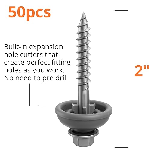 Polycarbonate Tapping Screws for Wood – 2" Outdoor Screws with Expansion Cutters & Sealing Dome Washers – Waterproof, Anti-Corrosion – Fencing & Exterior Projects 50 Pack