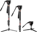 Cayer Monopod Camera Stand, Carbon Fiber Telescopic Monopods Kit with Video Fluid Head and Folding Support Base, 1 Extra Sliding Plate, for DSLR Video Cameras & Camcorders, CF34, 72 Inch