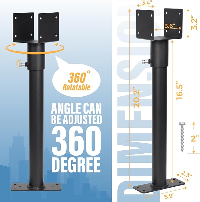 4 Pack 304 Stainless Steel 3.6" Heavy Duty Saddle Roof Riser for Patio Pergolas, 18-1/4" High (Black)