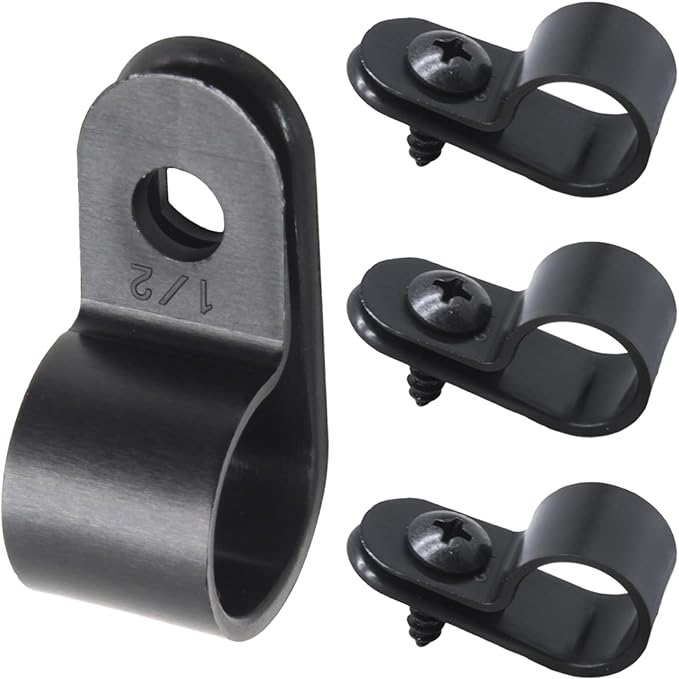 60 Pcs R-Type Cable Clip Wire Clamp, 1/2 Inch Nylon Cable Clamp Rope Light Mounting Clips Wire Fasten with 60 Screws for Wire Management and Cable Management