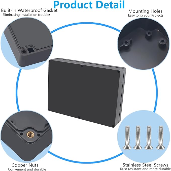 Project Box ABS Black Electrical Boxes IP67 Outdoor Waterproof Box Electronic Junction Box Power Enclosure with Cable Glands for DIY Project 11.4x8.3x2.5 inch (290 x 210 x63 mm)