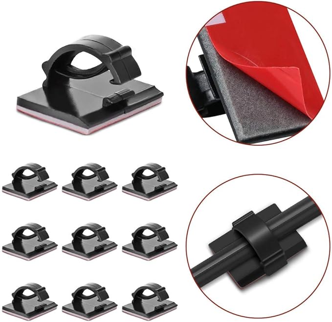 Adhesive Cord Organizer, Management 3M Cable Ties Wire Clips Organizer Cable Clamp Holders for Desk Car Tables PC Laptop TV Home Office Walls (0.80"x0.6", 100pcs, Black)