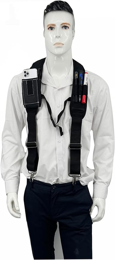 Tool Belt Suspender for Men 4 Point Padded with Attachment Loops, WristBand Pouch Pocket for Construction Worker