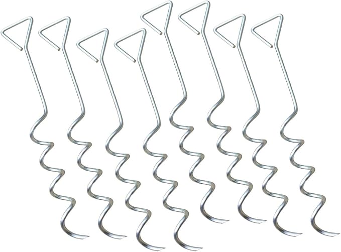 Mytee Products 8 Pack Hay Tarp Spiral Anchor Pins 16" to Secure Hay Covers | Corkscrew Shape Trampoline Anchor, Tent Hold Downs, Galvanized Steel Ground Tie Down Stakes