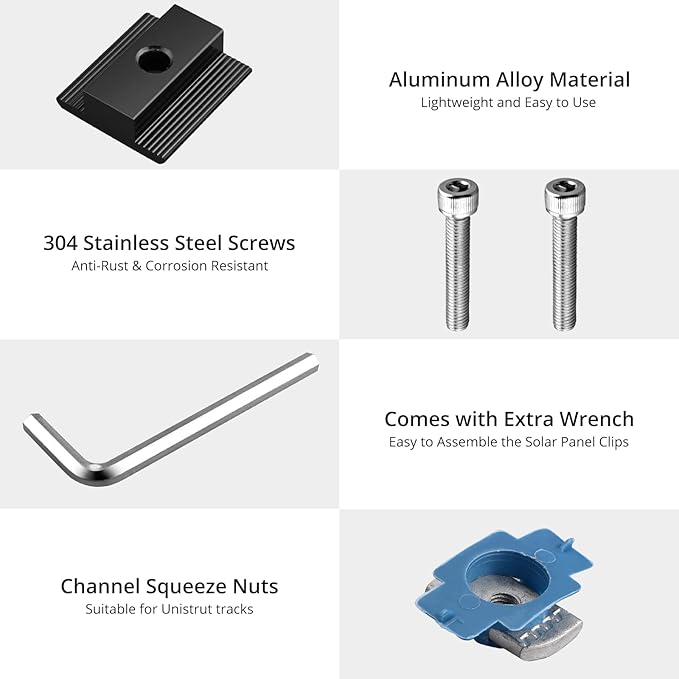 Anbte 20pcs Solar Panels Mid Clamps for Unistrut, Aluminium 30mm/35mm Solar Panel Brackets, Mounting Kit for Metal Roof, Tin Roof, Flat Roof, Sheet Roof, RV, Black