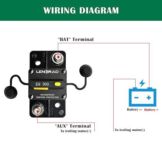 LENKRAD 300amp Marine Circuit Breaker 12V RV 300A Thermal Circuit Breaker with Manual Reset Switch Button for Trolling RV Yacht, 12V - 48V DC, Waterproof, Surface Mount(300 Amp Boat Circuit Breaker)