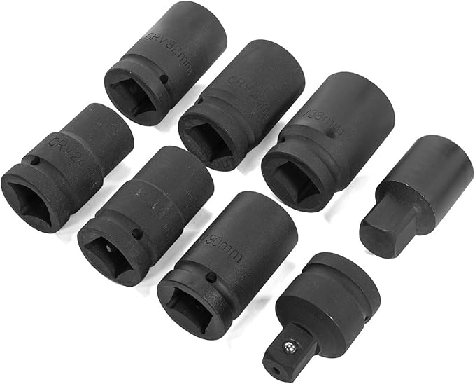 XtremepowerUS 8-Pieces Heavy Duty Torque Multiplier Wrench Labor Saving Lug Nut Wrench Torque Multiplier Cr-v Socket (24mm to 38mm) for Semi Truck & RVs w/Case