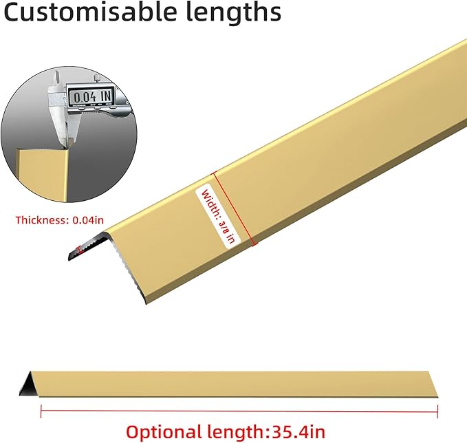 Golden Wall Corner Protector, 4Pcs, Length 35.4in, Width 3/8in - Self Adhesive Metal Corner Protector for Aluminum Trim molding, Cabinet Edge Guard