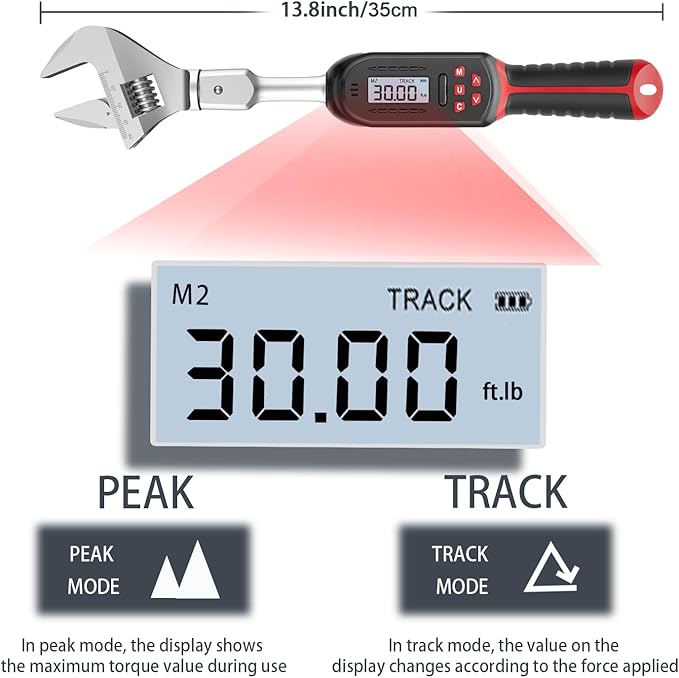 VANPO Hvac Torque Wrench 2.2-44.2 ft.lb/3-60 N.m, 9×12 mm Open End, 38 mm Adjustable Jaw, Accuracy ±2%, LED and Buzzer Notification, Adjustable Torque Wrench for Mini Split AC, Pipeline