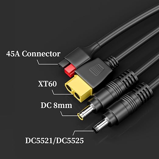 Goupchn 4-in-1 DC Adapter Extension Cable 6.56ft DC5521 to 45A Connector XT60 DC 5.5mm 8mm Connectors for Portable Solar Panel, Power Station