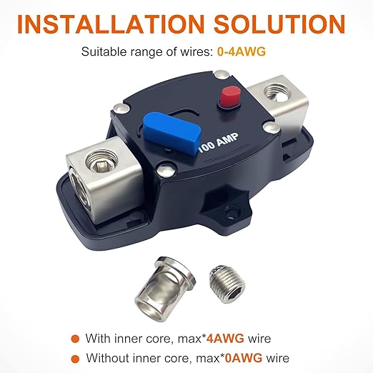 Erayco 300 Amp Circuit Breaker with Manual Reset, 12-48 Volt DC, 0-8 Gauge Trolling Motor Car Stereo Audio Inline Fuse Block Holders Inverter for Automotive Rv Marine Boat (300A)