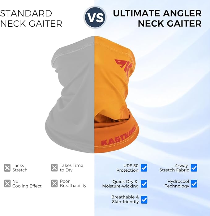 KastKing Ultimate Angler Neck Gaiter, UPF 50 Sun Mask, Sun Gaiters for Men & Women, Hydrocool Technology, Fishing, Hiking