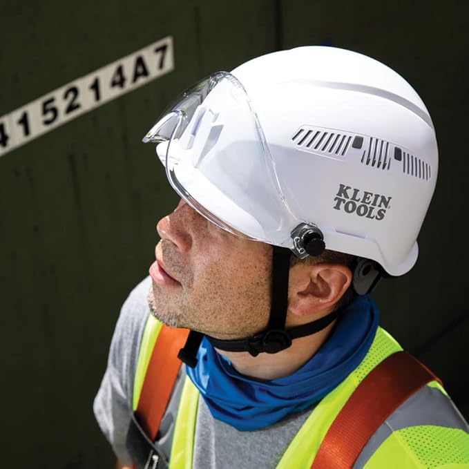 Klein Tools VISORCLR Clear Visor for Hard Hat and Safety Helmet, Low Profile, Impact Rated, Anti Fog, Scratch Resistant, Flip-Up, UV Protection