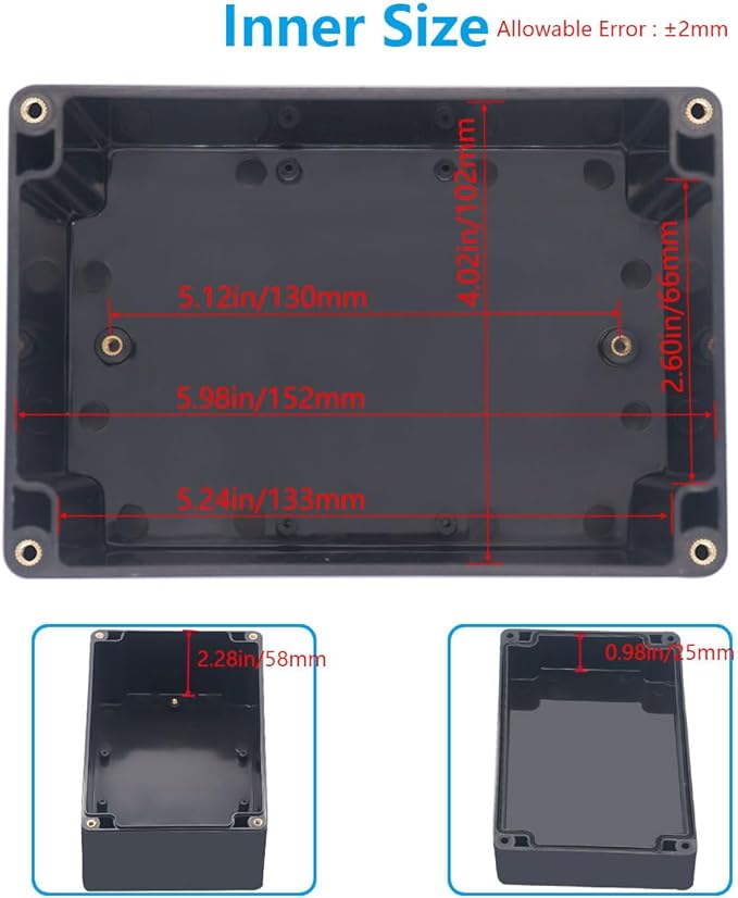 Project Box ABS Black Electrical Boxes IP67 Outdoor Waterproof box Electronic Junction Box Power Enclosure with Cable Glands for DIY Project 6.3 x 4.3 x 3.5 inch (160x110x90mm)