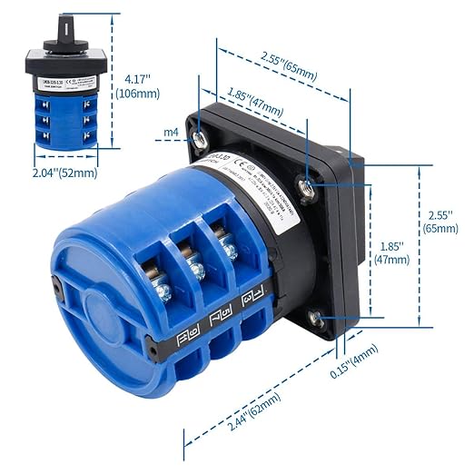 Baomain Universal Rotary Changeover Switch SZW26-40/D303.3D with Master Switch Exterior Box 660V 40A 3 Position 12 Terminals 3 Phase