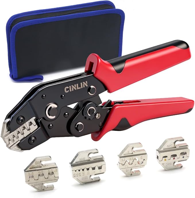 Ratcheting Wire Crimping Tools Set,For molex,JST,dupont style Open Barrel Terminals,Insulated Nylon,Non-Insulated,Ferrule Wire End,Solar Connectors,Crimping pliers + 4-jaw set