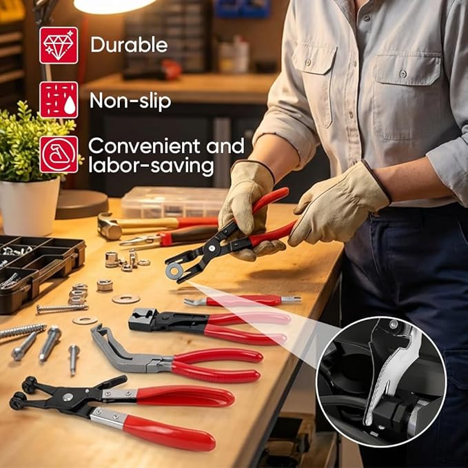 5-Piece Automotive Electrical Disconnect Pliers Kit, High-Carbon Steel 60° Angled Connector Separator, Hose Clamp Pliers, Trim Clip Removal Tools, Plug Release & Wire Terminal Remover for Auto Repair