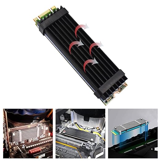 2Pcs Black Aluminum Heat Sink with Thermal Conductive Adhesive Tape, 70×22×6mm Heatsink Cooler for Cooling M.2 Drive PC/PS5 SSD