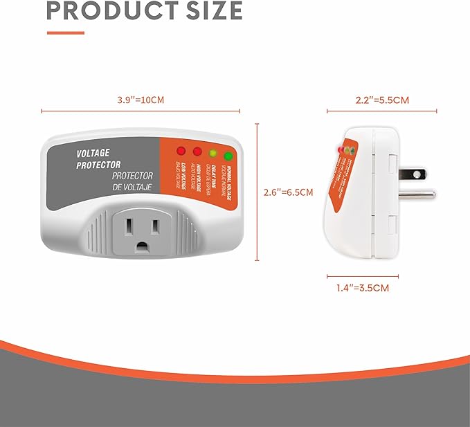 Refrigerators Surge Voltage Protector Multi Function Plug Single Outlet, Over Voltage/Under Voltage 140J Surge Protection for Air Conditioners & Home Appliances 120V 15A 1800W