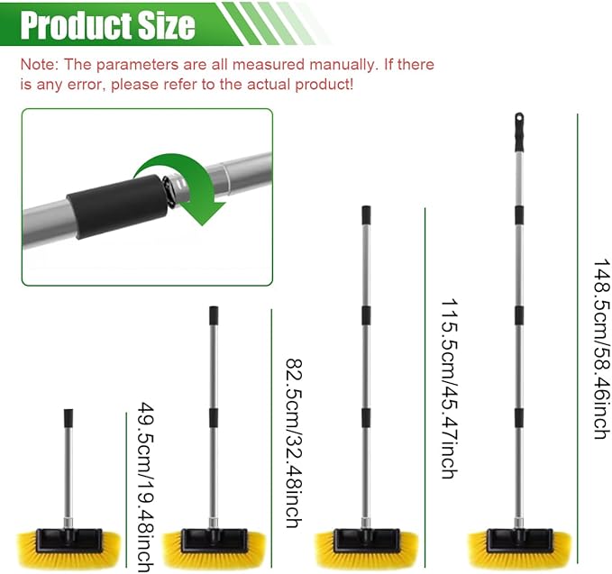 59" Car Wash Brush with Long Handle, No Scratch Soft Bristle Cleaning Brush, Extendable Windshield Cleaner Tool, Car Cleaning Kit for Boat, RV, Truck, House Siding, Solar Panel (Yellow)