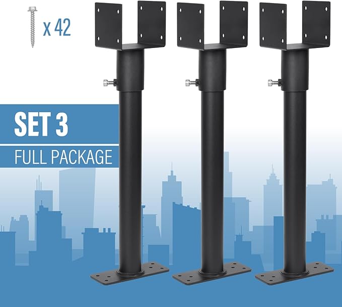 3 Pack 304 Stainless Steel 3.6" Heavy Duty Saddle Roof Riser for Patio Pergolas, 18-1/4" High (Black)