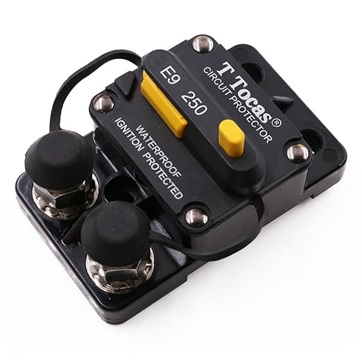 E9 Double 3/8" Stud 250 Amp Circuit Breaker with Manual Reset, 12V - 48V DC, Waterproof, 250A Switchable Surface Mount