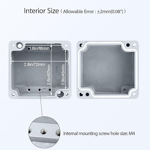 LeMotech Aluminum Alloy Metal Junction Box IP67 Waterproof Dustproof Small Electrical Box Outdoor Universal Enclosure Grey 3.1x2.9x3.1in (80x76x80mm)