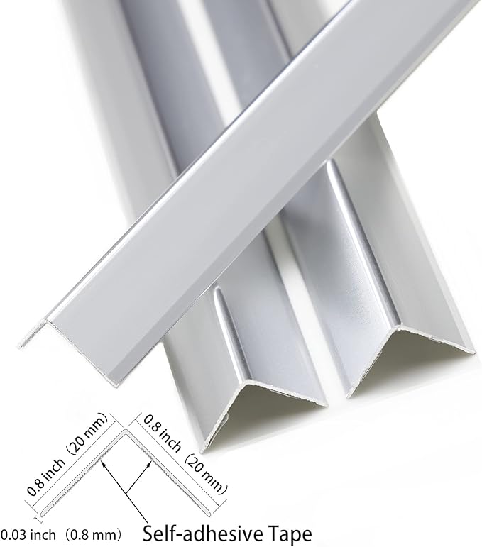 Aluminum Peel and Stick L Molding Corner Guards with 90° Angle for Wall Door Frame Cabinet Baseboard Protection and Decoration, 35.4in x 0.8in (3Pcs)