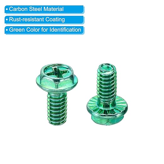PATIKIL 5/32 x 5/16 Inch Thread Ground Screws, 50 Pack Green Electrical Grounding Screw Hex Phillips Head Flanged for Home Electrical Lamp