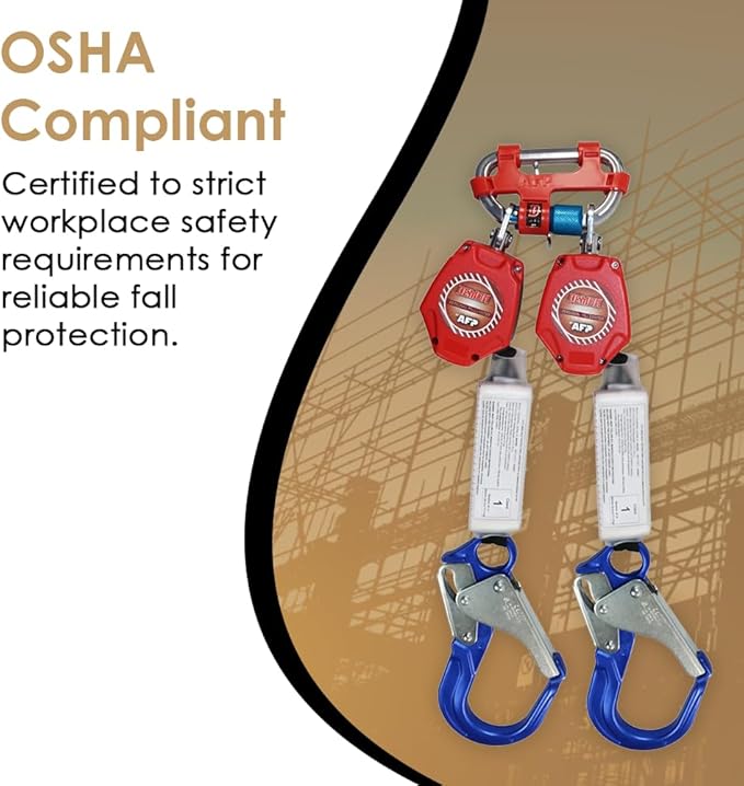 AFP Demon 6 Foot Double Web Leg Self Retracting Lifeline Safety Yoyo, Shock Pack Absorber, Aluminum Rebar Pelican Hook & Aluminum Carabiner Fall Protection Arrest Limiter SRL | OSHA & ANSI Rated