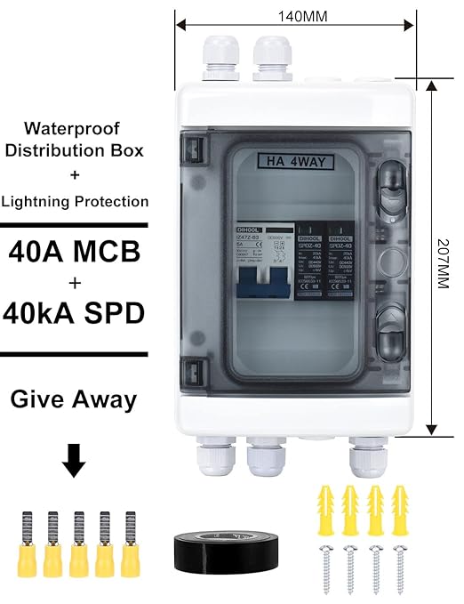 DIHOOL Outdoor Circuit Breaker Box, Solar Isolator Disconnect Switch 40 Amp Breaker DC 500V