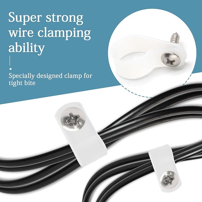 50 Pcs 5/8 Inch White Nylon Screw Mounting R-type Cable Clip Wire Clamp, 16mm Cable Clip Wire Clamp for Wire Management, Stainless Steel Screws Included