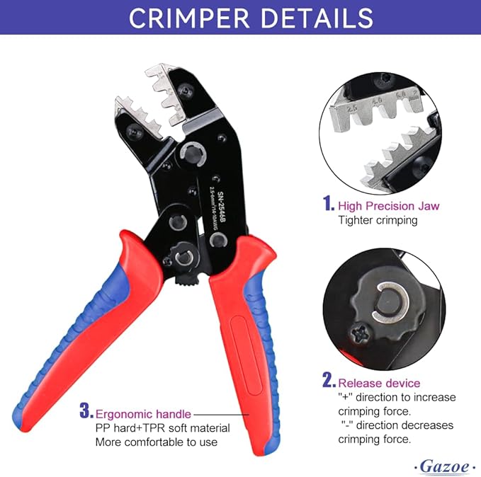 Solar PV Panel Crimping Tool Kit with Crimper Stripper and 10 Pairs Solar Connectors and 1Pair Solar Connector Spanner Wrench, Solar Crimper Tool works for AWG14-10,2.5/4/6mm²