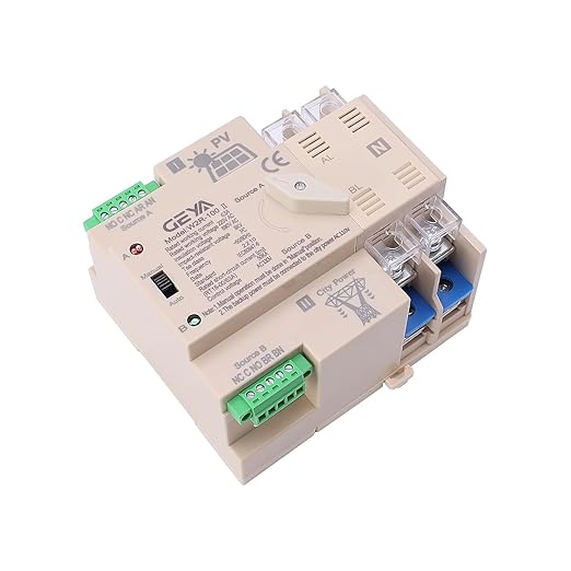 GEYA on-Grid Solar Power Automatic Transfer Switch Din Rail 2P 63A 110VAC ATS PV System to City Power (ATS-2P-63A-110V-SOLAR)
