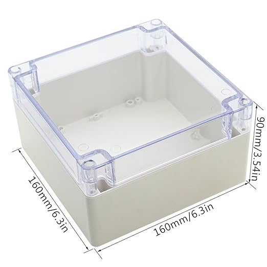 LeMotech ABS Plastic Junction Box Dustproof Waterproof IP65 Electrical Enclosure Box Universal Project Enclosure Grey with PC Transparent Clear Cover6.3 x6.3 x3.54 inch(160 x 160 x 90 mm)