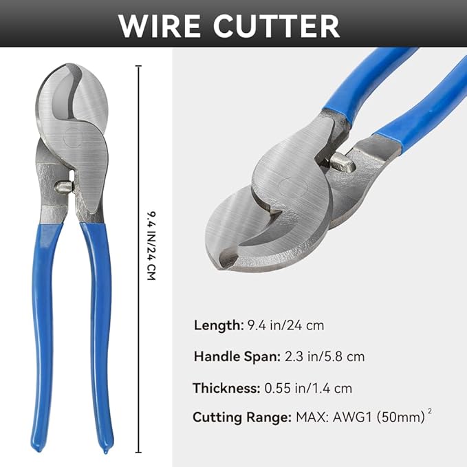 HKS Battery Cable Crimping Tool for AWG 10-1 Copper Ring Lug with Cable Cutter, Heavy Duty Crimper for Wire Lugs HX-50B