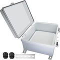 Waterproof Outdoor Electrical Box Junction Box Weatherproof IP67 ABS Plastic Enclosure Switch Router Project Box with Mounting Plate with Wall Bracket 2 Cable Glands Grey 16" x 12" x 7"