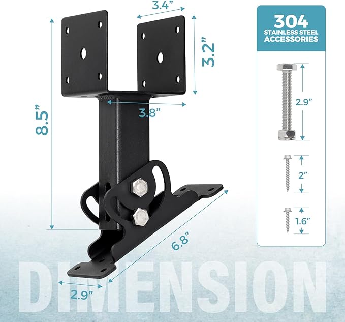 4 Pack 304 Stainless Steel 4x4 Heavy Duty Roof Riser Brackets Kit, Adjustable Roof Riser Beam Mount Brackets for Roof Pergola Gazebo (Black)