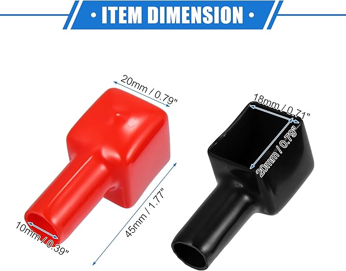 1 Pair Battery Terminal Insulation Covers, 10mm 0.39" Car Battery Post Cap Universal for Motorcycle Truck Marine Durable PVC Red Black