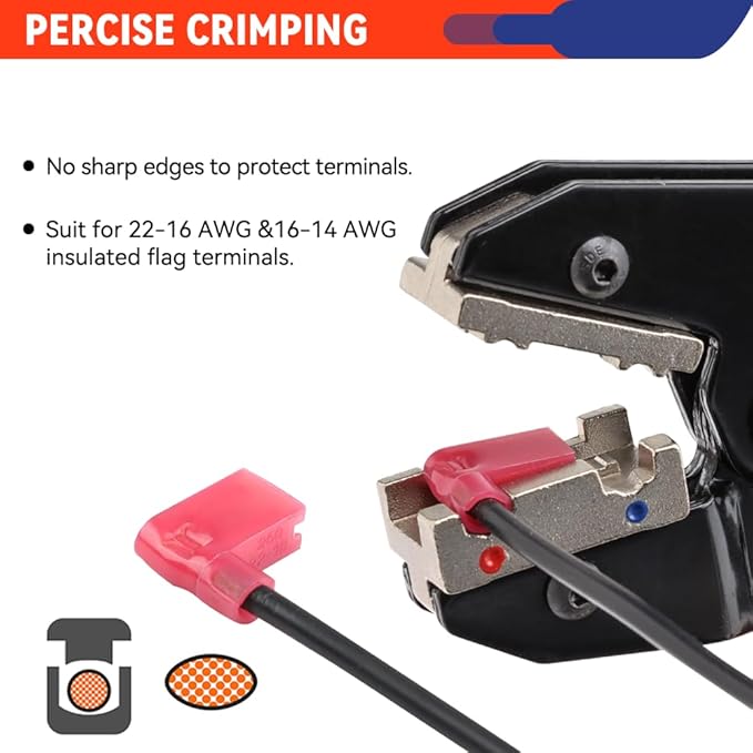 Crimping Tool For Insulated Flag Terminals - Ratcheting Wire Crimper - AWG 22-14 (0.5-2.5mm²) - Electrical Crimping Tool