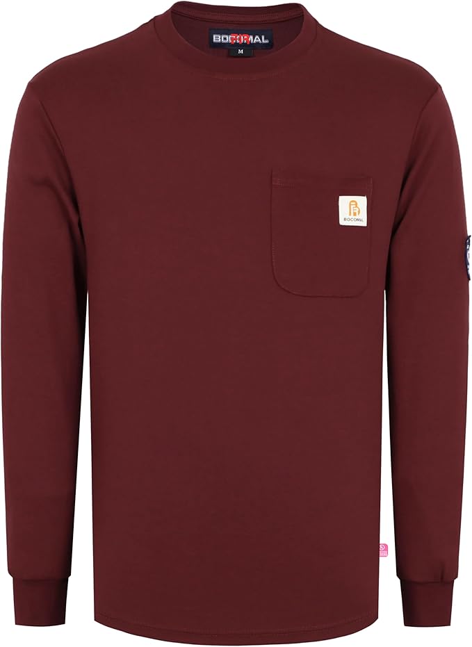 BOCOMAL FR Shirts Crewneck 7oz Midweight Flame Resistant Clothing NFPA2112 CAT2 Men's Fire Retardant Work Shirt