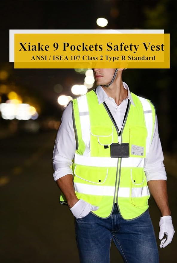XIAKE 9 Pockets Class 2 High Visibility Reflective Safety Vest for Men Women,Meets ANSI/ISEA Standard