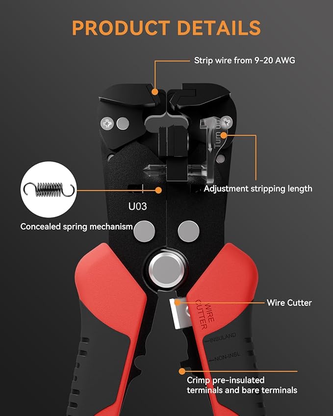 Self Adjusting Wire Stripper, ULEEY 3 in 1 Automatic Wire Stripper/Cutter/Crimping Tool for 9-20 AWG Cables