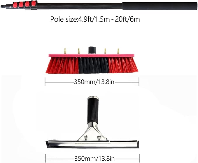 20ft Window Cleaning Pole Kit with Squeegee Extension Pole, Solar Panel Cleaner, Soap Dispenser, High Washing Tool