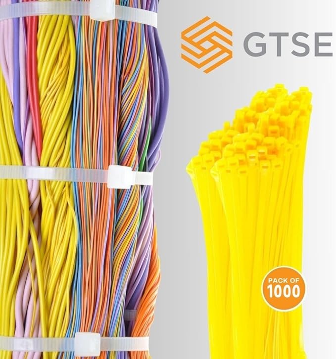 GTSE 4 Inch Yellow Zip Ties, 1,000 Bulk Pack, 18lb Strength, UV Resistant Small Nylon Cable Ties, Self-Locking 4" Tie Wraps