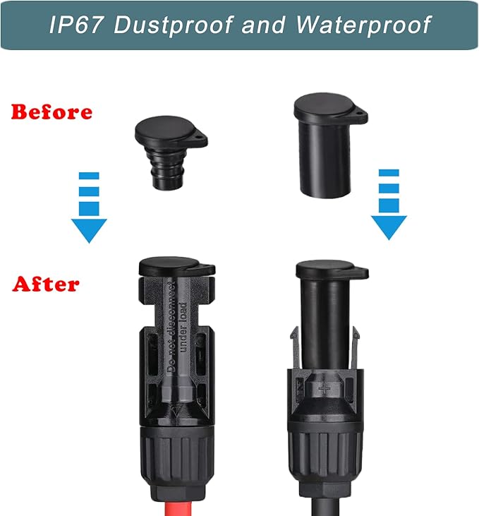 Solar Connector Caps, IP67 Solar Panel Connector Cap Weather Resistant Dust Male and Female Cap for MC-4 Solar Connectors (5 Pairs)