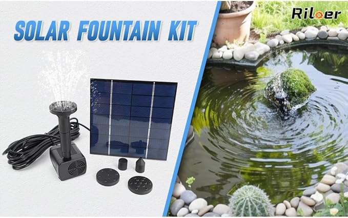 Riloer Solar Pond Pump, Solar Filter for Pond 7V 1.4W 180L/H Solar Panel Powered Water Pump Garden Pool Pond Aquarium Fountain Brushless, Power of Pump IP68 Waterproof